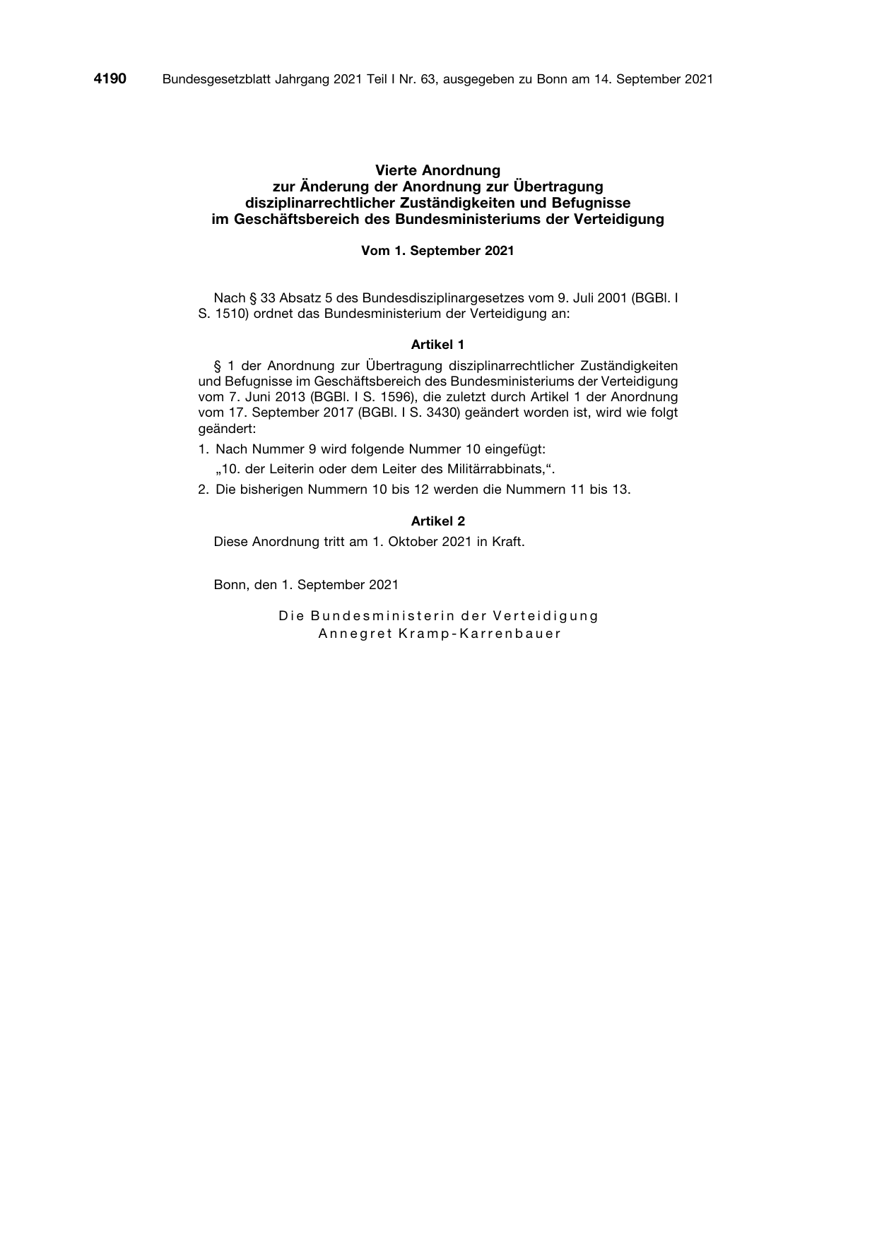 BGBl. 2021, Seite 4190 — Originalseite als Abbildung