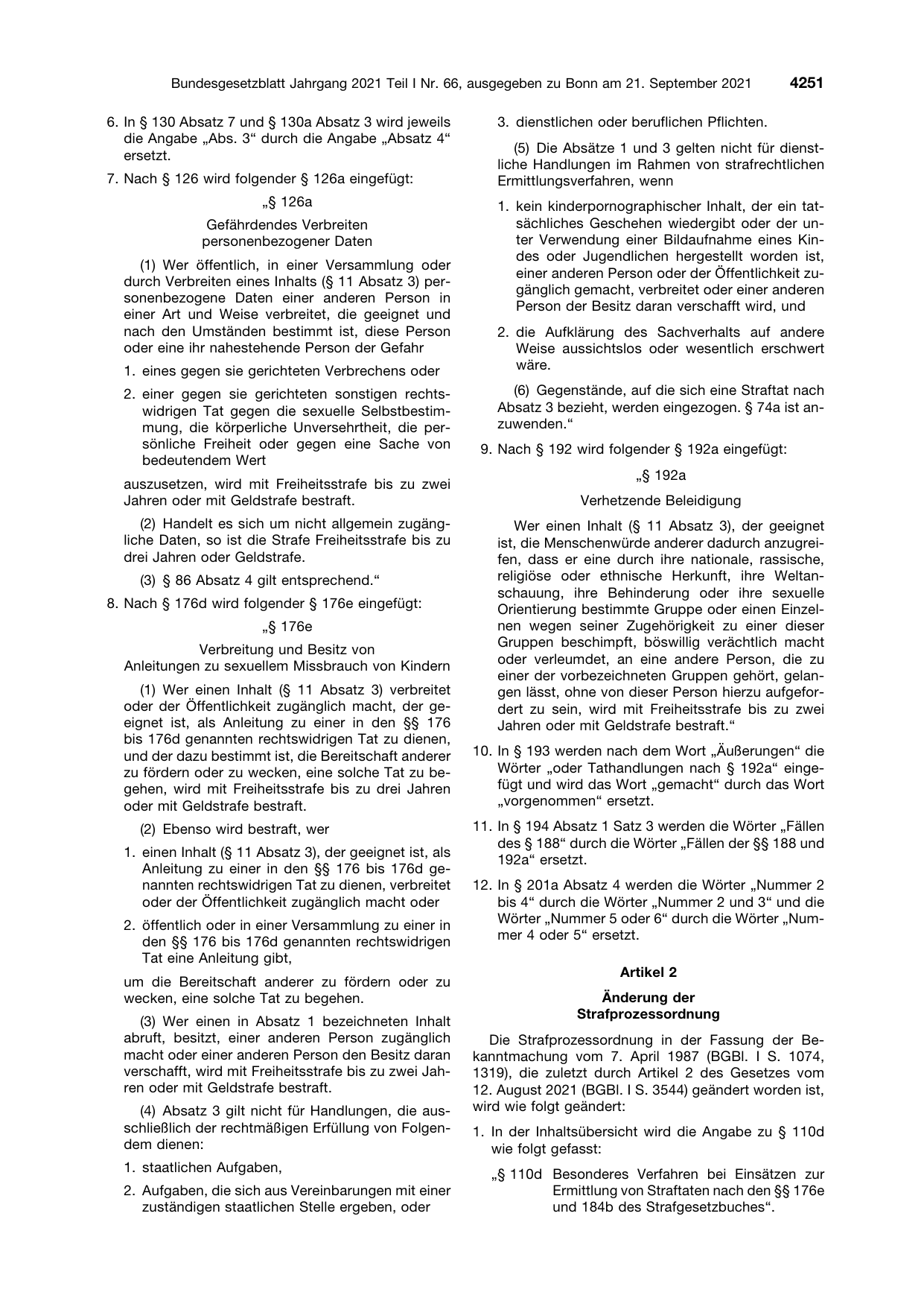 BGBl. 2021, Seite 4251 — Originalseite als Abbildung