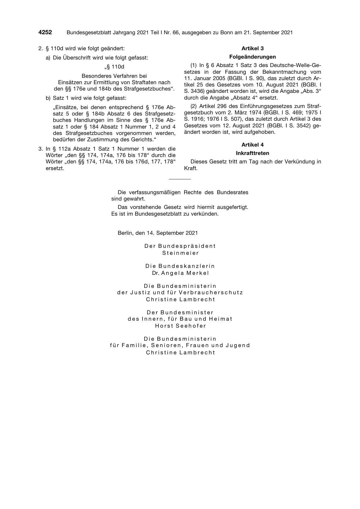 BGBl. 2021, Seite 4252 — Originalseite als Abbildung