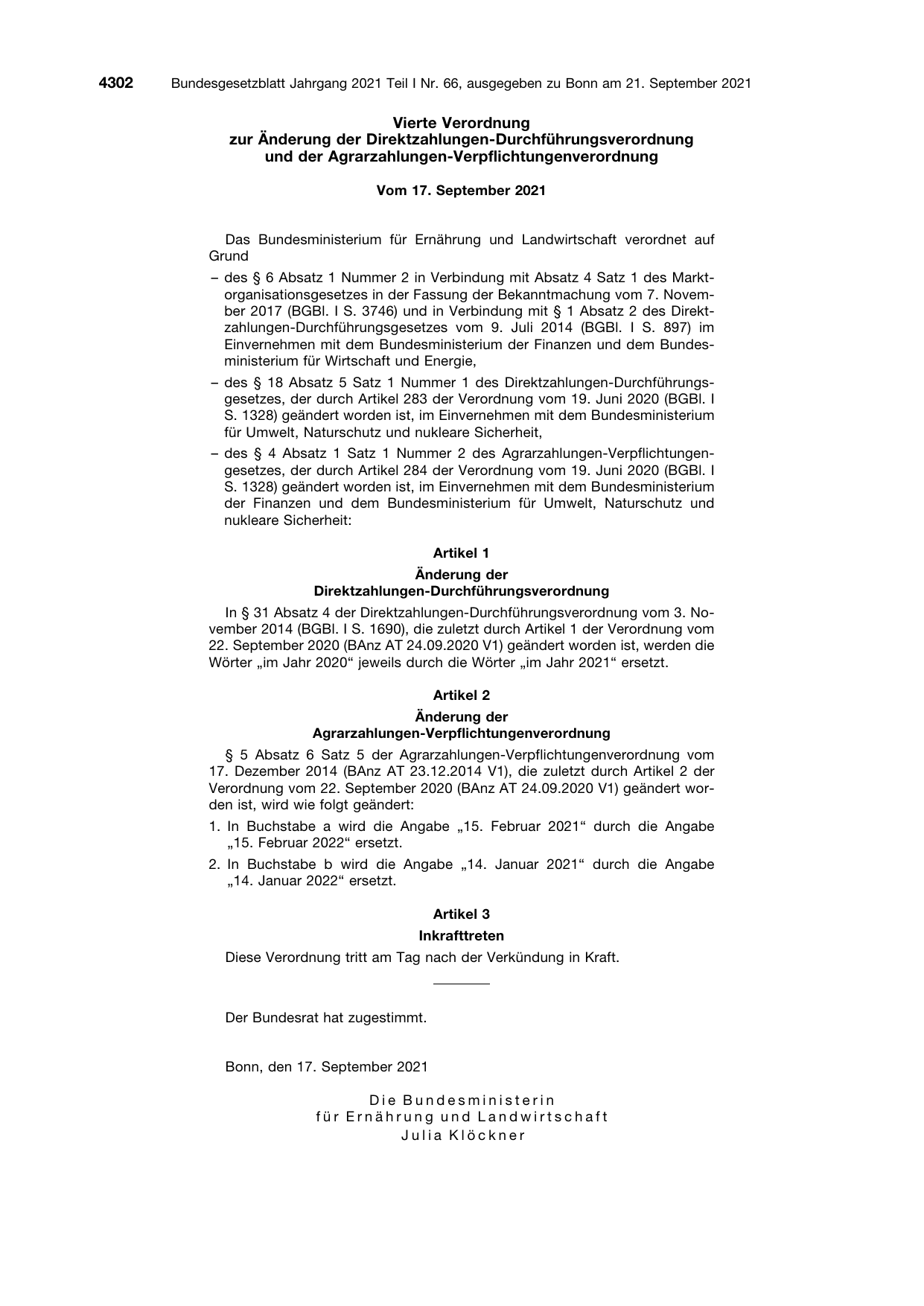 BGBl. 2021, Seite 4302 — Originalseite als Abbildung