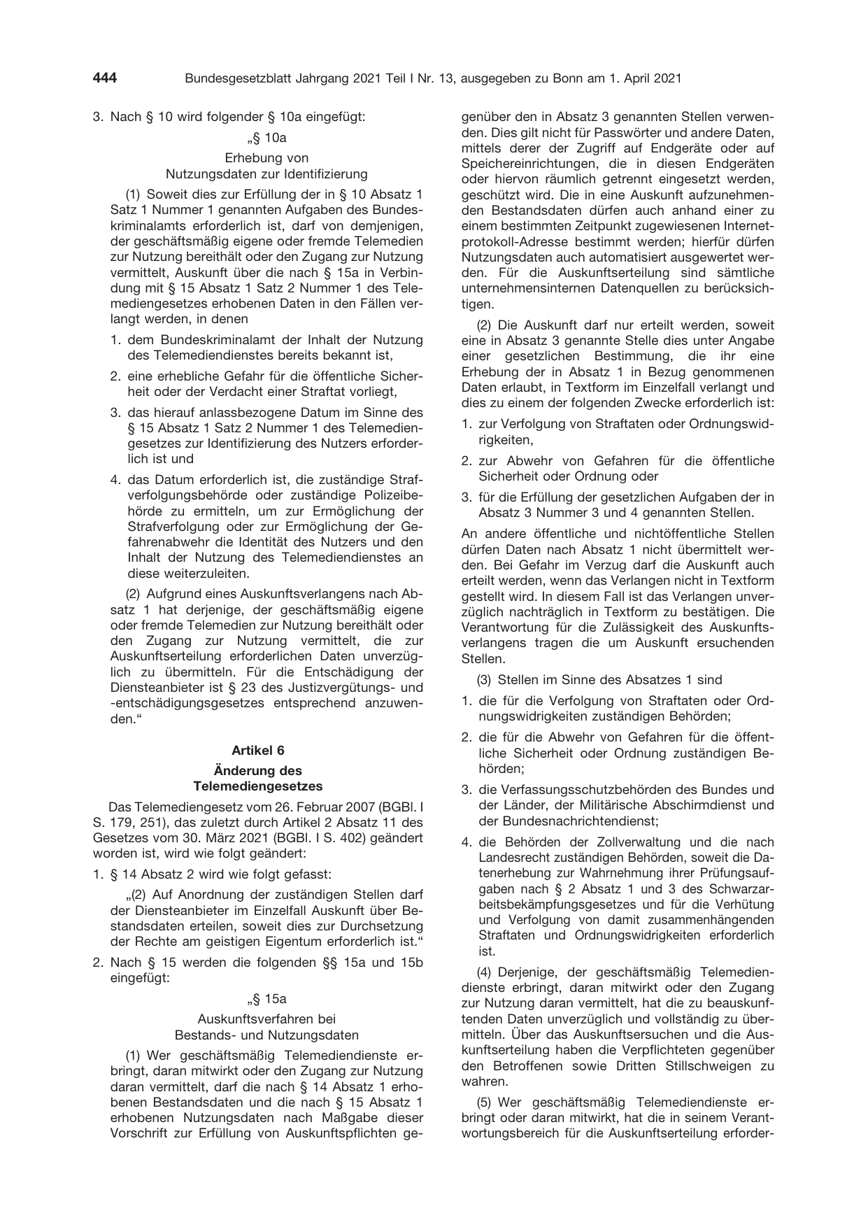 BGBl. 2021, Seite 444 — Originalseite als Abbildung