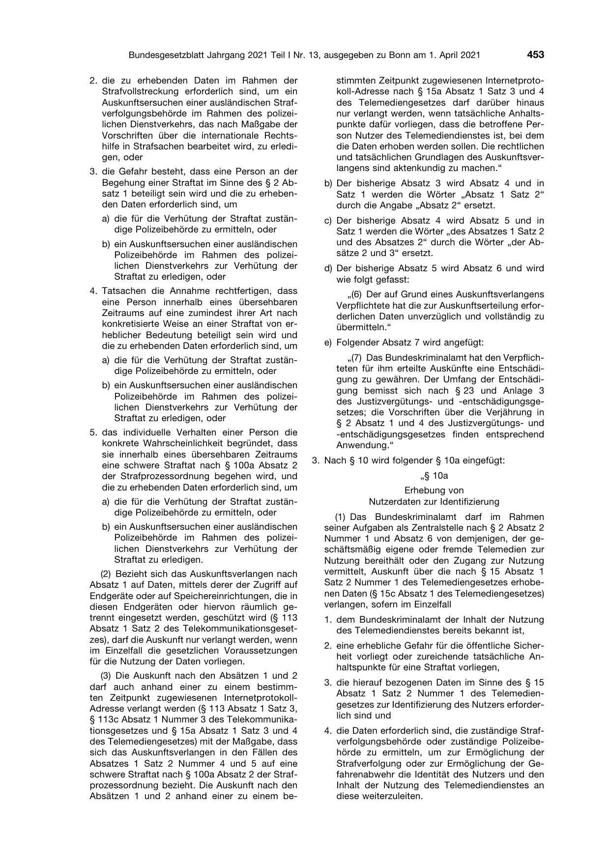 BGBl. 2021, Seite 453 — Originalseite als Abbildung