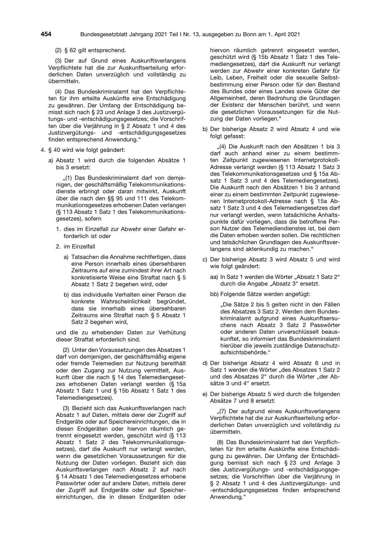 BGBl. 2021, Seite 454 — Originalseite als Abbildung