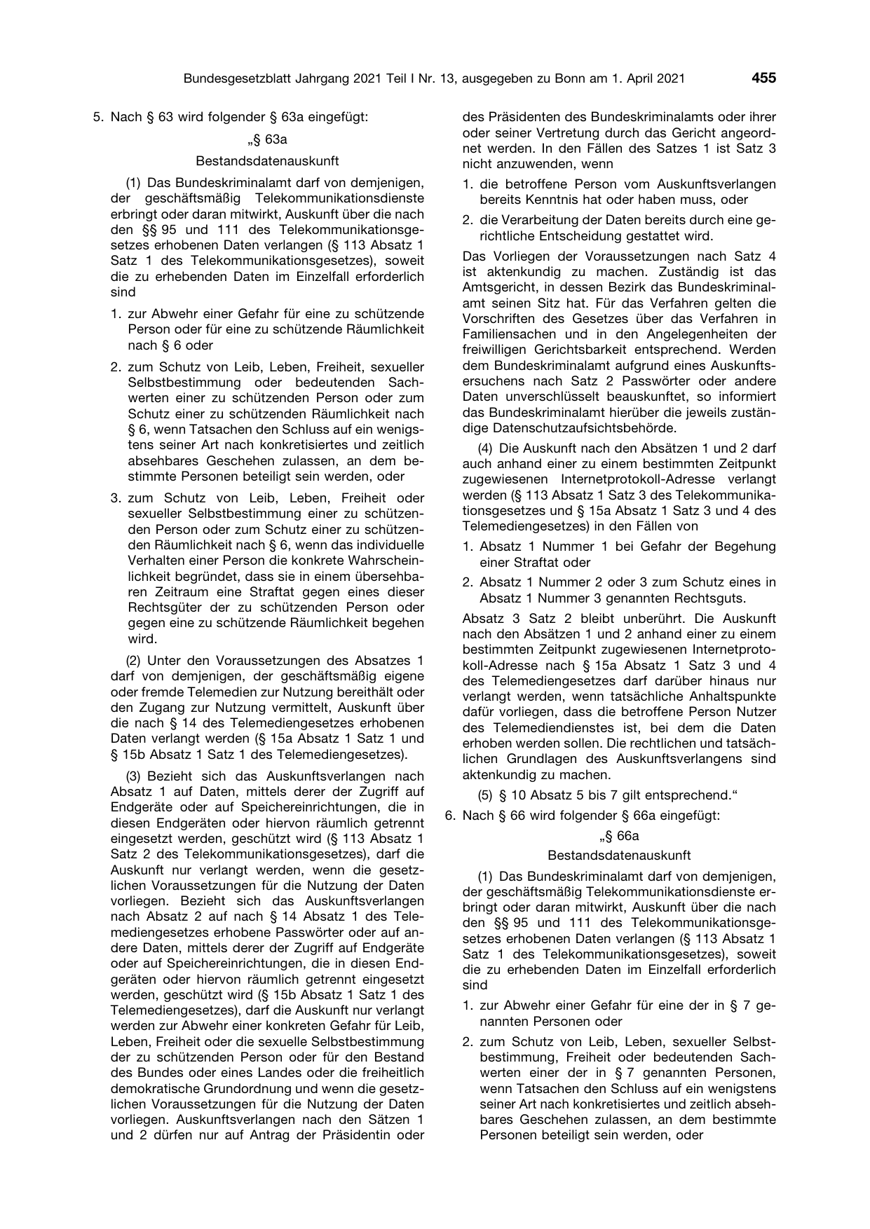BGBl. 2021, Seite 455 — Originalseite als Abbildung