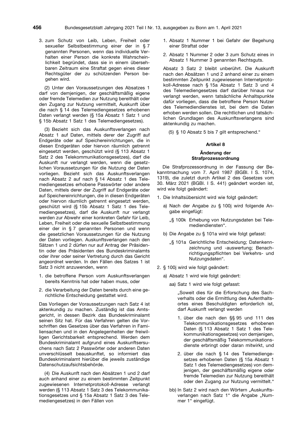 BGBl. 2021, Seite 456 — Originalseite als Abbildung