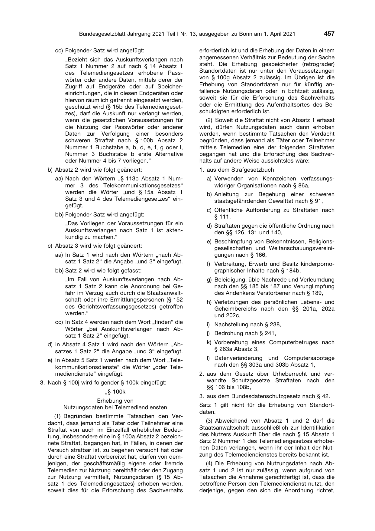 BGBl. 2021, Seite 457 — Originalseite als Abbildung