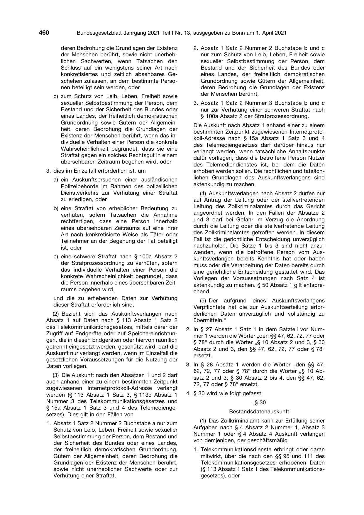 BGBl. 2021, Seite 460 — Originalseite als Abbildung
