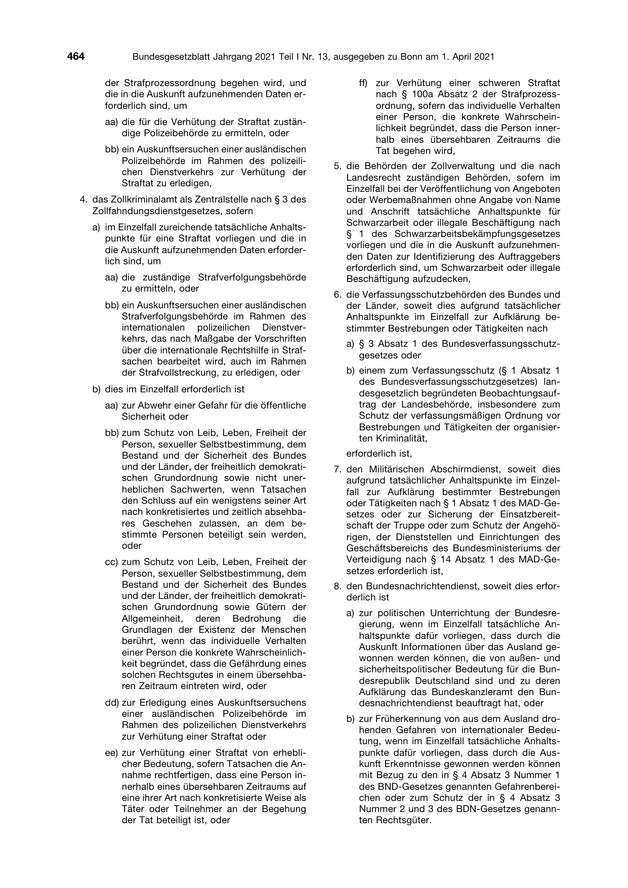 BGBl. 2021, Seite 464 — Originalseite als Abbildung