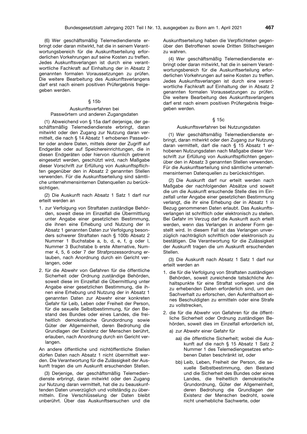 BGBl. 2021, Seite 467 — Originalseite als Abbildung