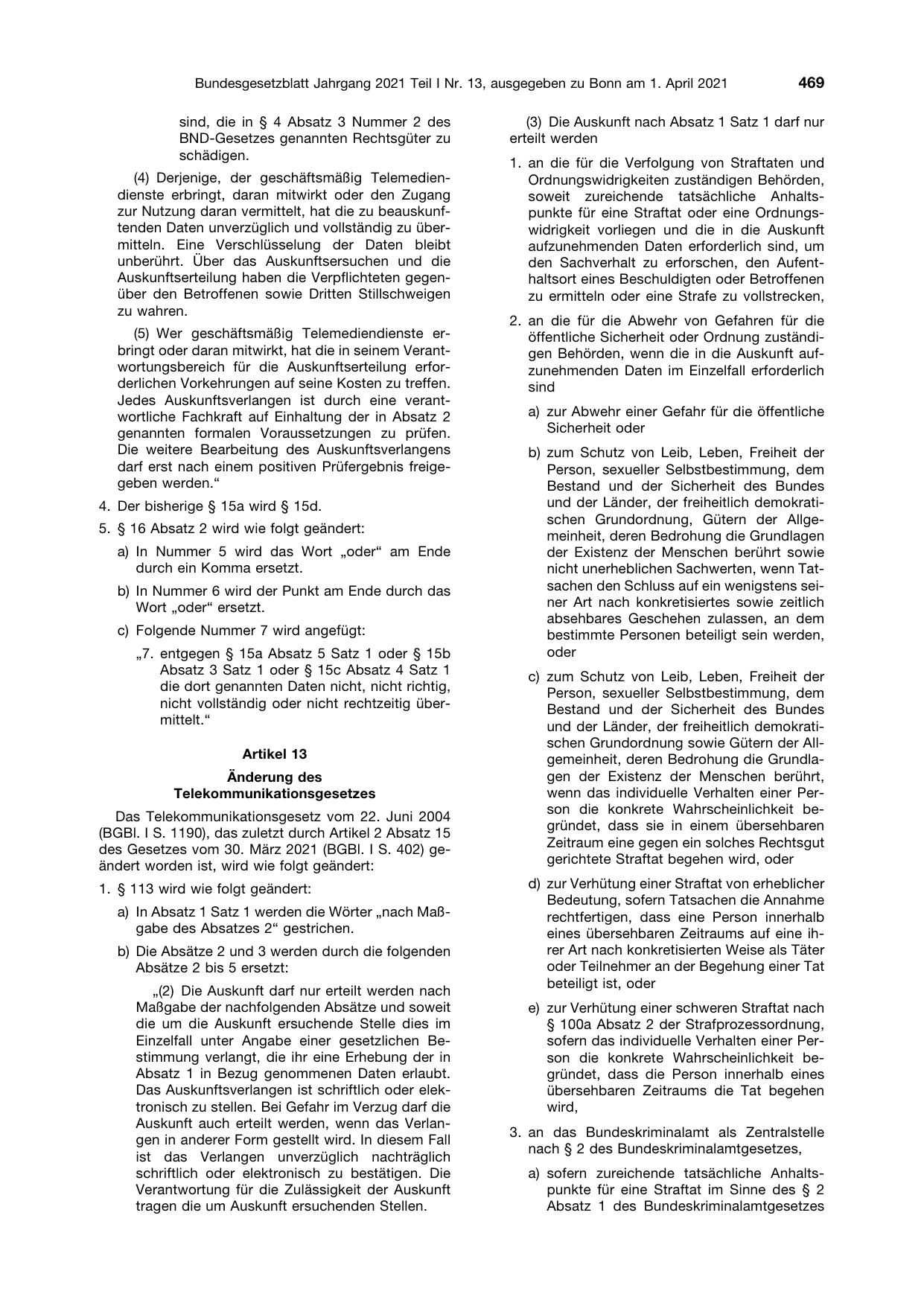 BGBl. 2021, Seite 469 — Originalseite als Abbildung