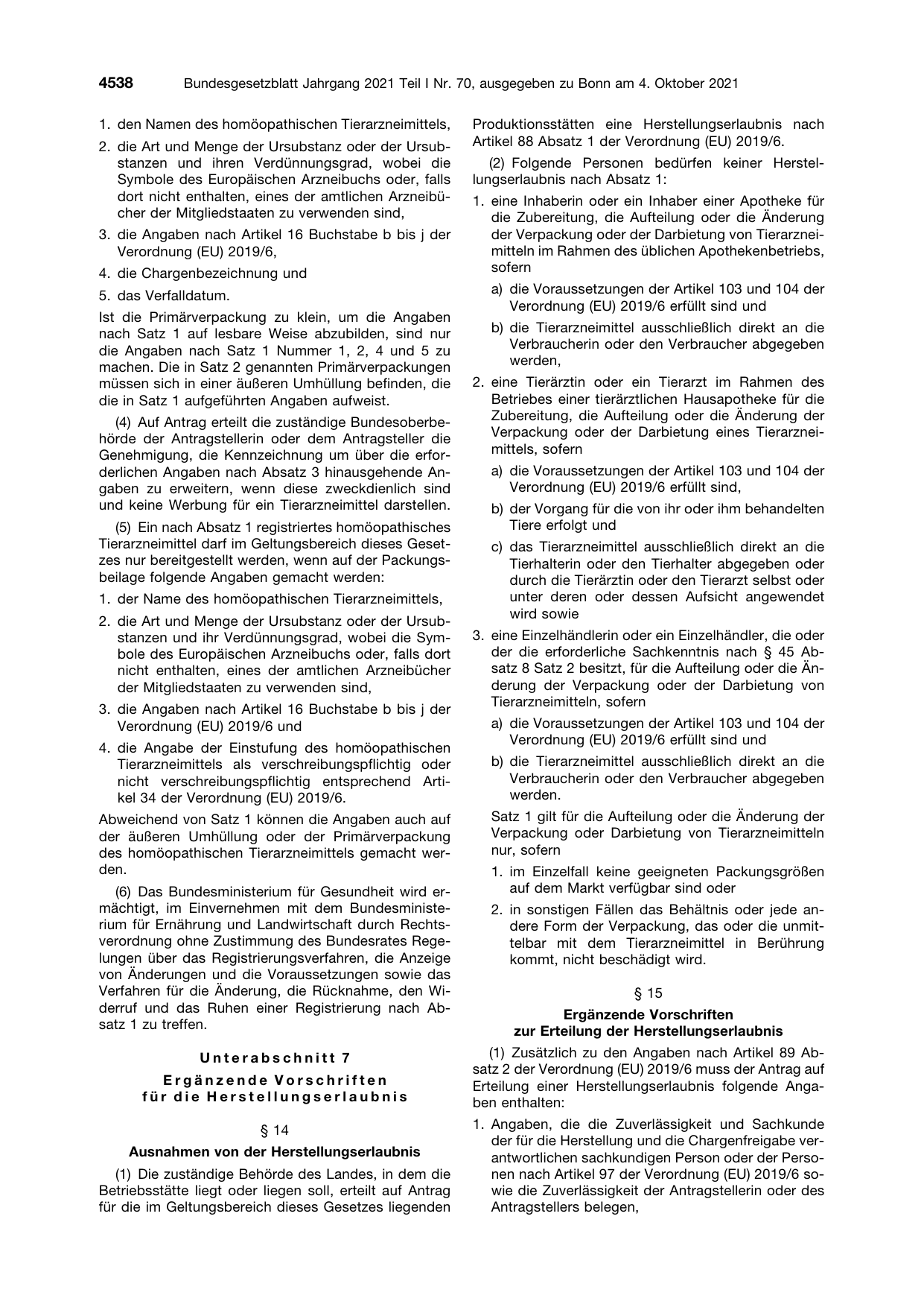BGBl. 2021, Seite 4538 — Originalseite als Abbildung
