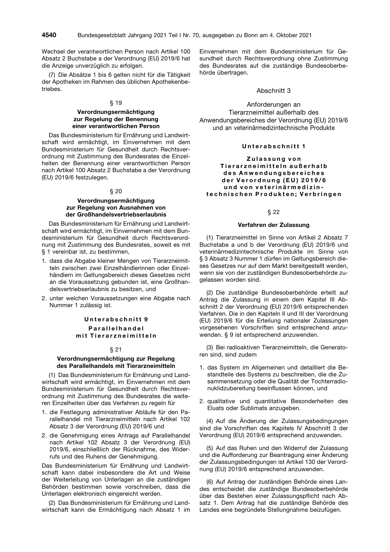 BGBl. 2021, Seite 4540 — Originalseite als Abbildung