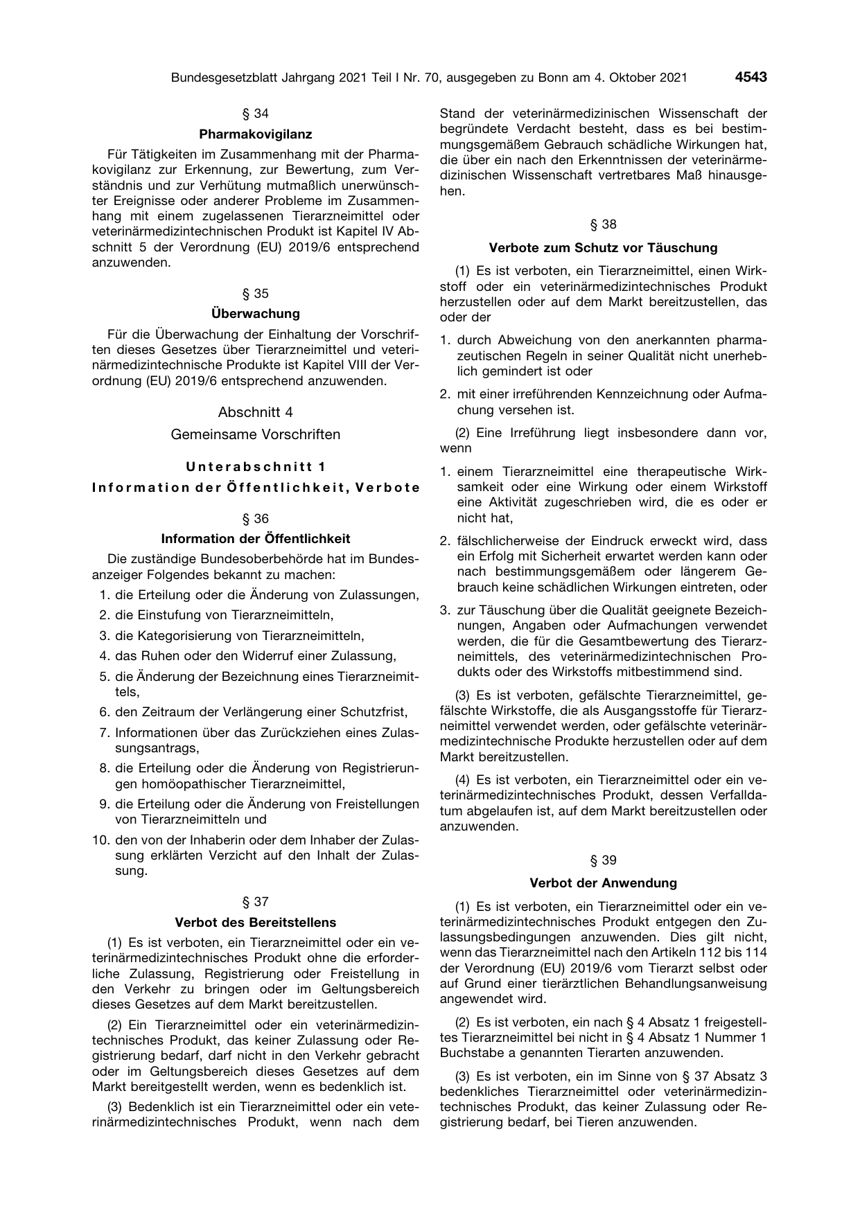 BGBl. 2021, Seite 4543 — Originalseite als Abbildung