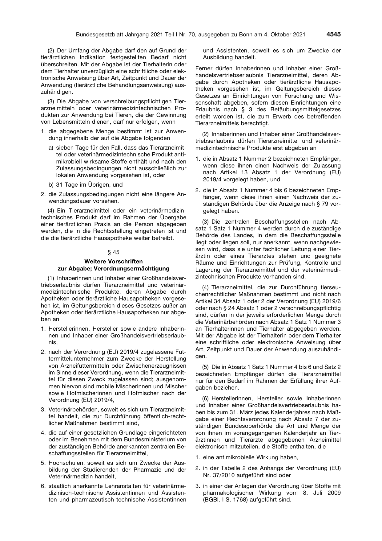 BGBl. 2021, Seite 4545 — Originalseite als Abbildung