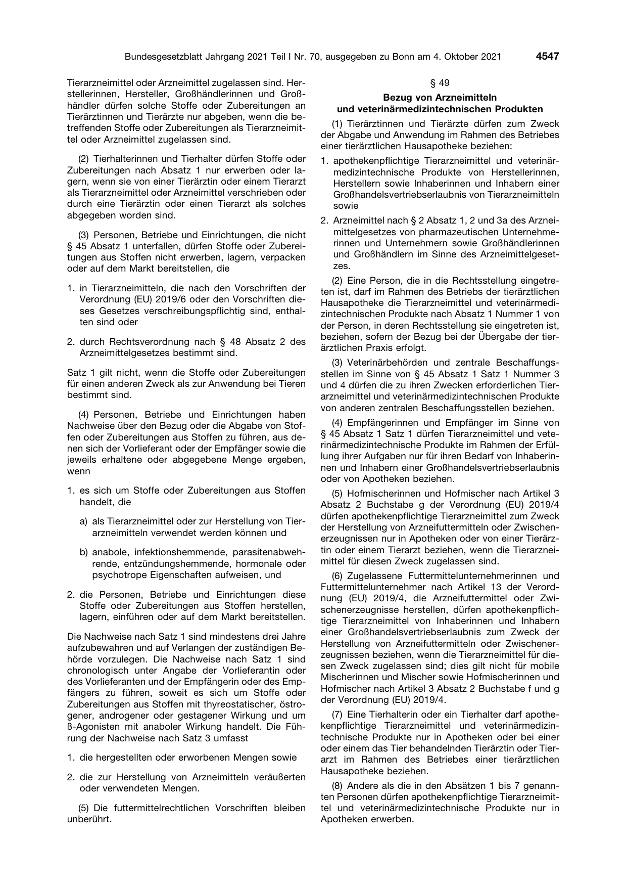 BGBl. 2021, Seite 4547 — Originalseite als Abbildung