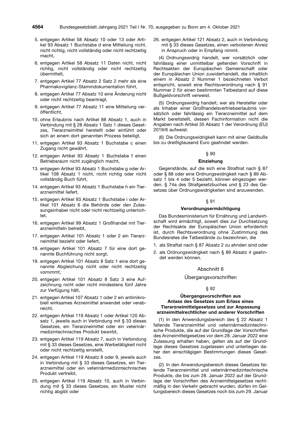 BGBl. 2021, Seite 4564 — Originalseite als Abbildung
