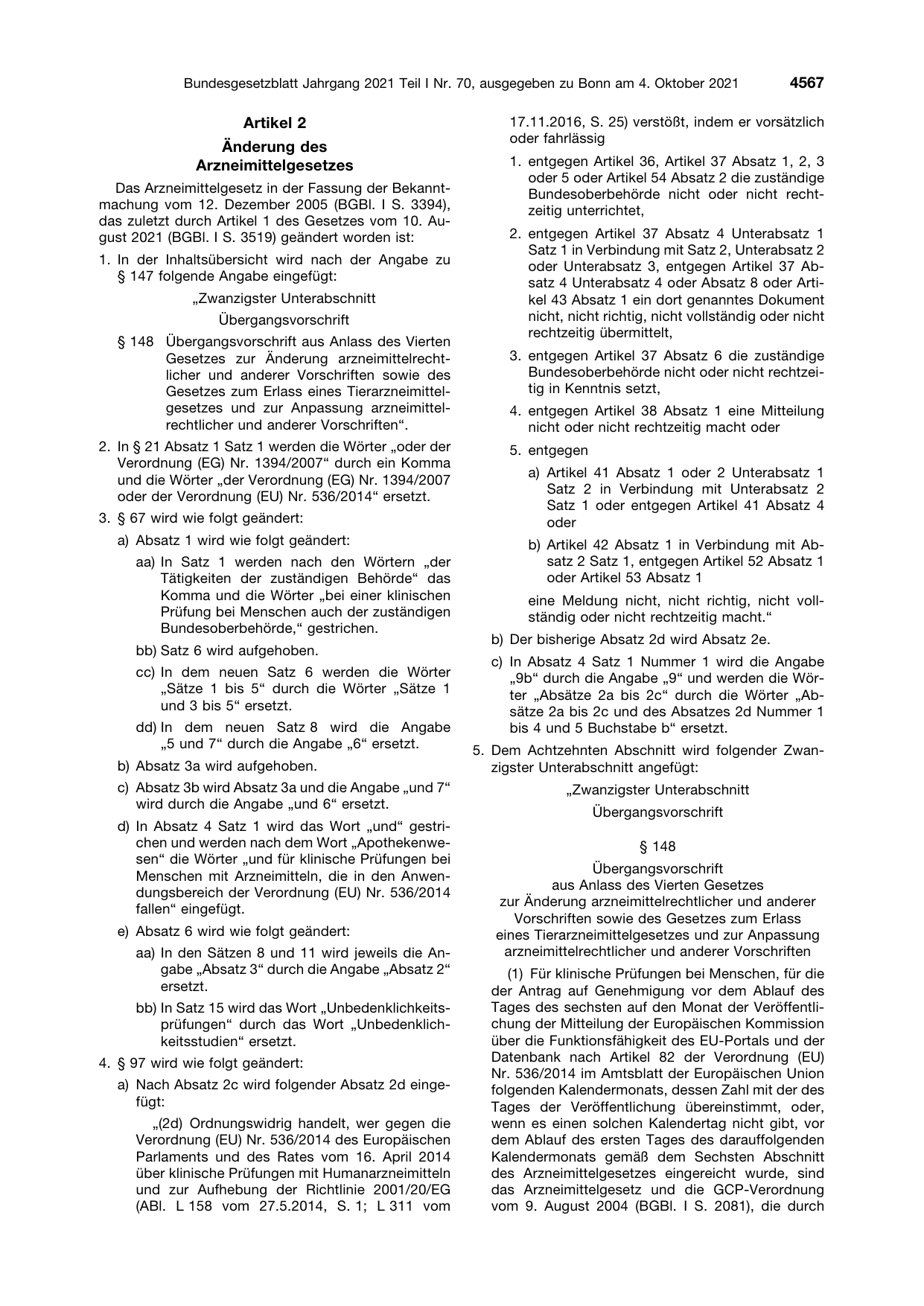 BGBl. 2021, Seite 4567 — Originalseite als Abbildung
