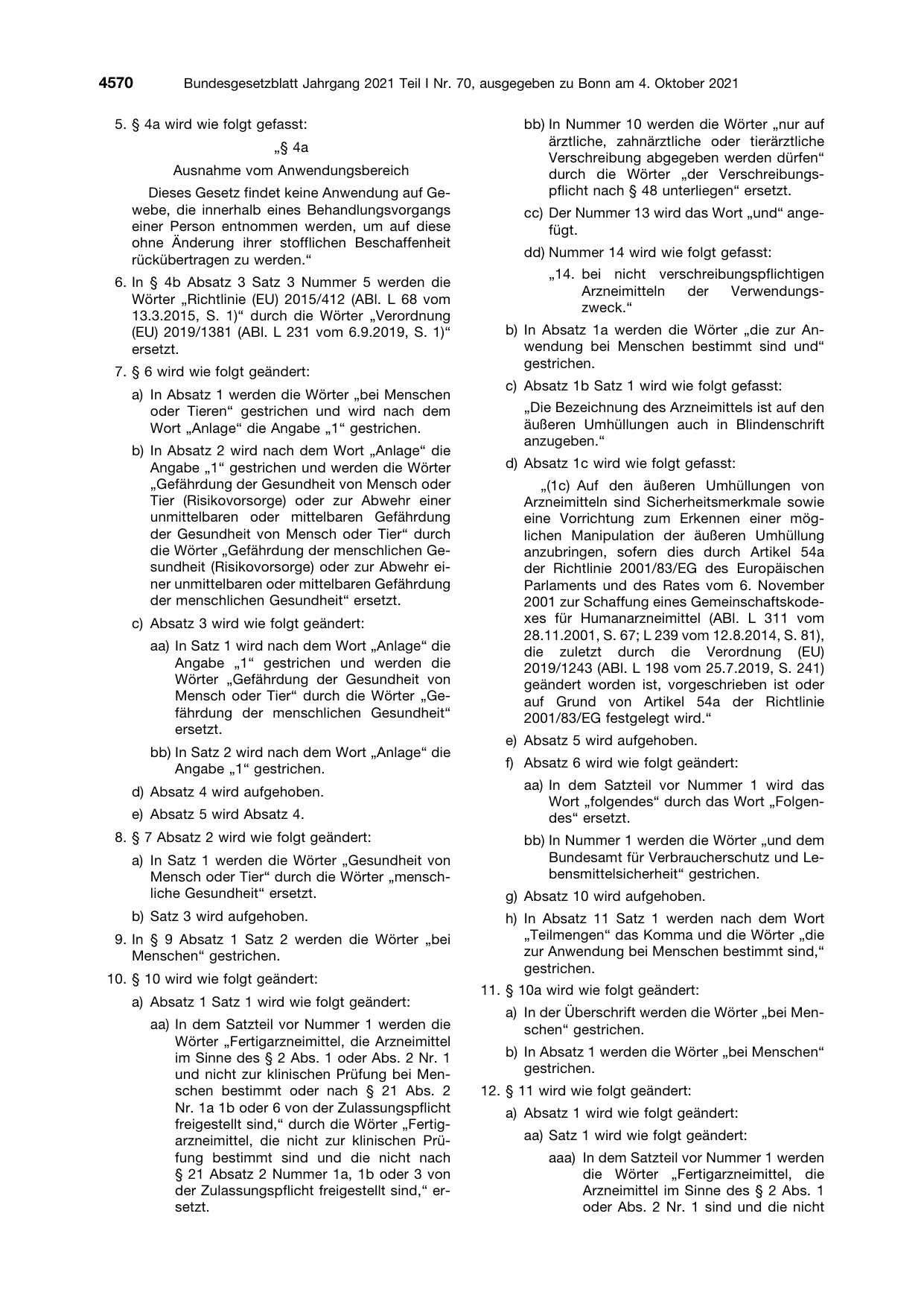 BGBl. 2021, Seite 4570 — Originalseite als Abbildung