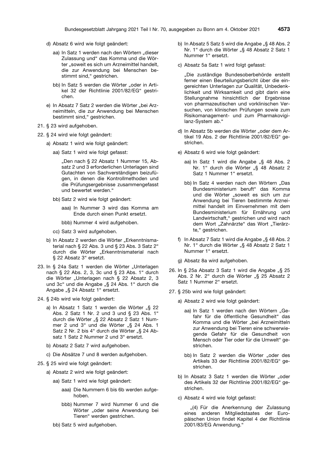 BGBl. 2021, Seite 4573 — Originalseite als Abbildung