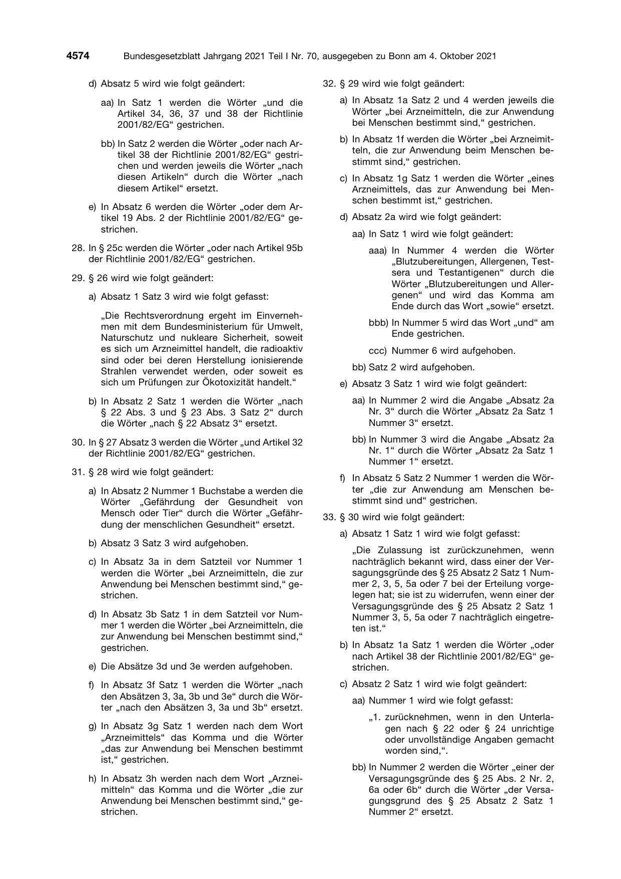 BGBl. 2021, Seite 4574 — Originalseite als Abbildung