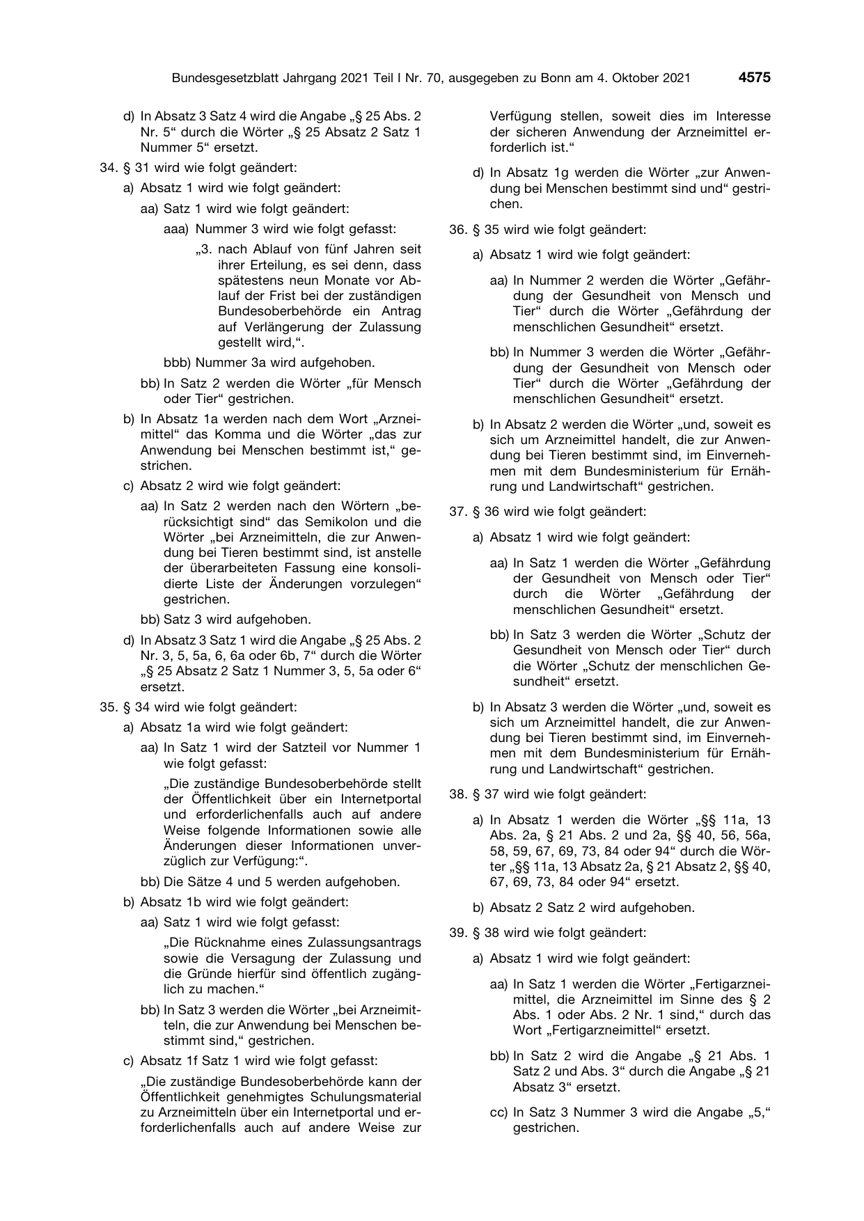 BGBl. 2021, Seite 4575 — Originalseite als Abbildung