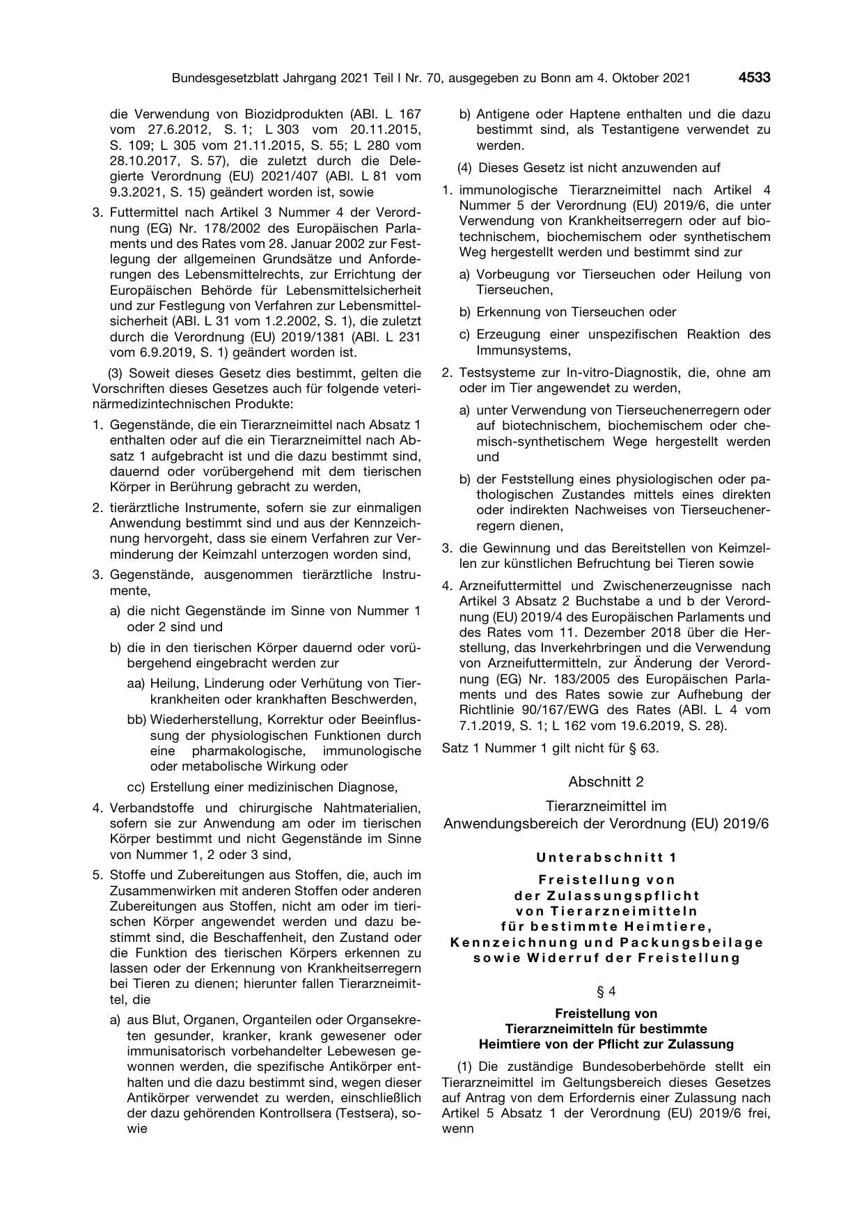BGBl. 2021, Seite 4533 — Originalseite als Abbildung
