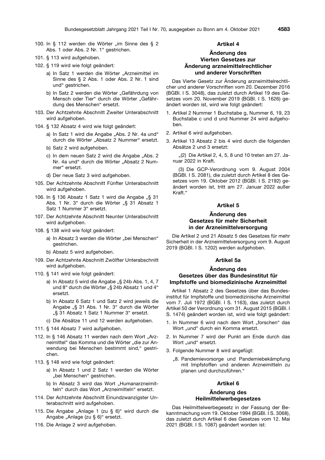 BGBl. 2021, Seite 4583 — Originalseite als Abbildung