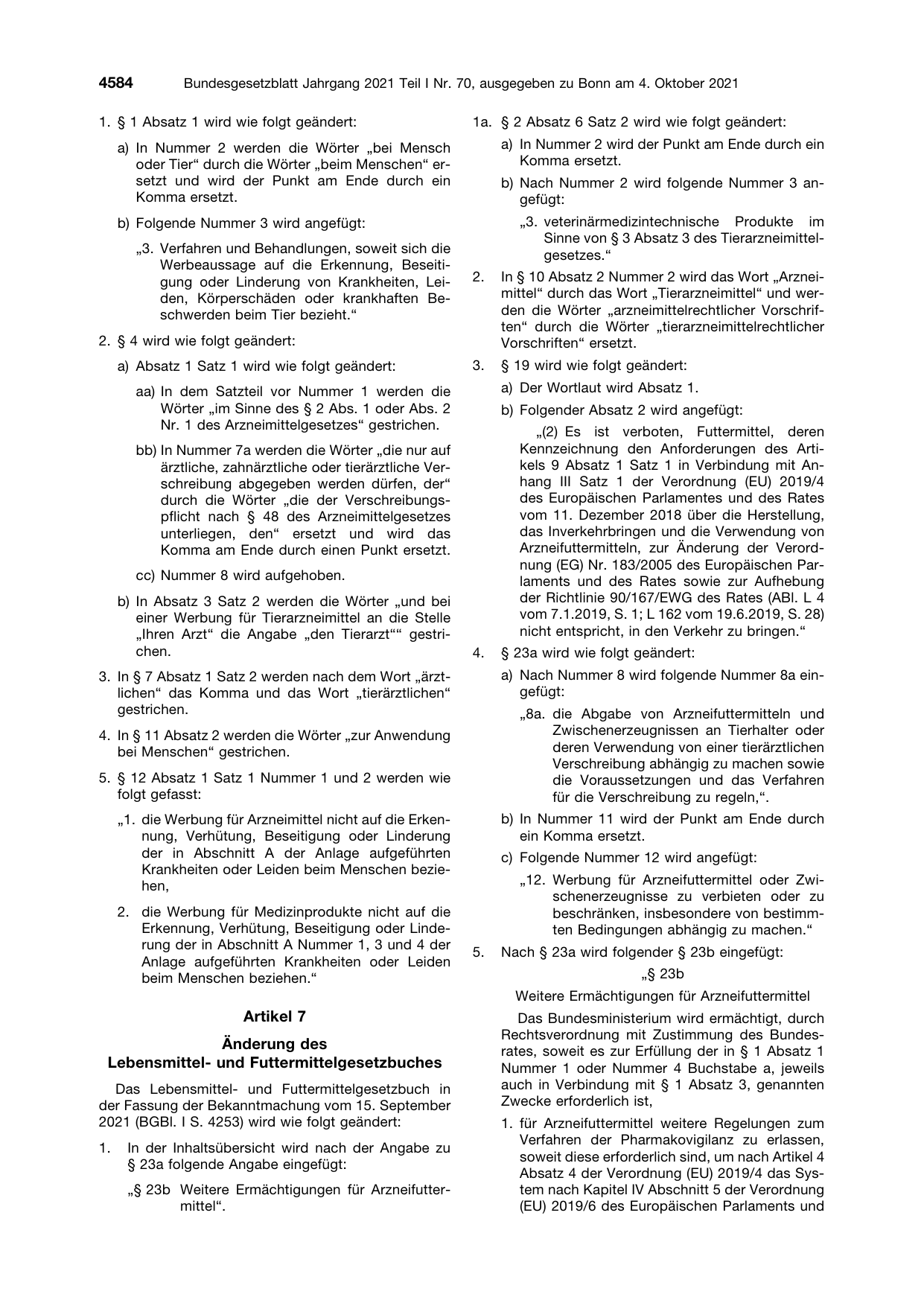 BGBl. 2021, Seite 4584 — Originalseite als Abbildung