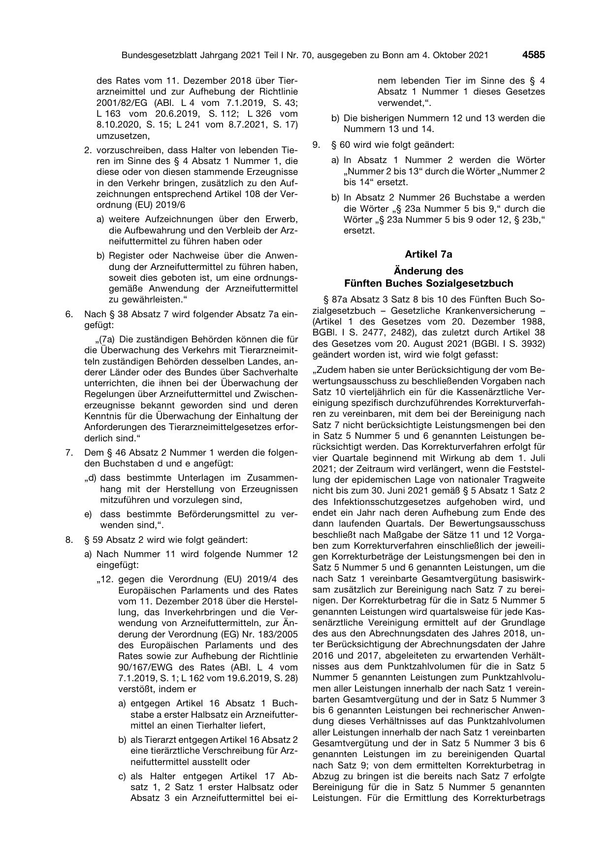 BGBl. 2021, Seite 4585 — Originalseite als Abbildung