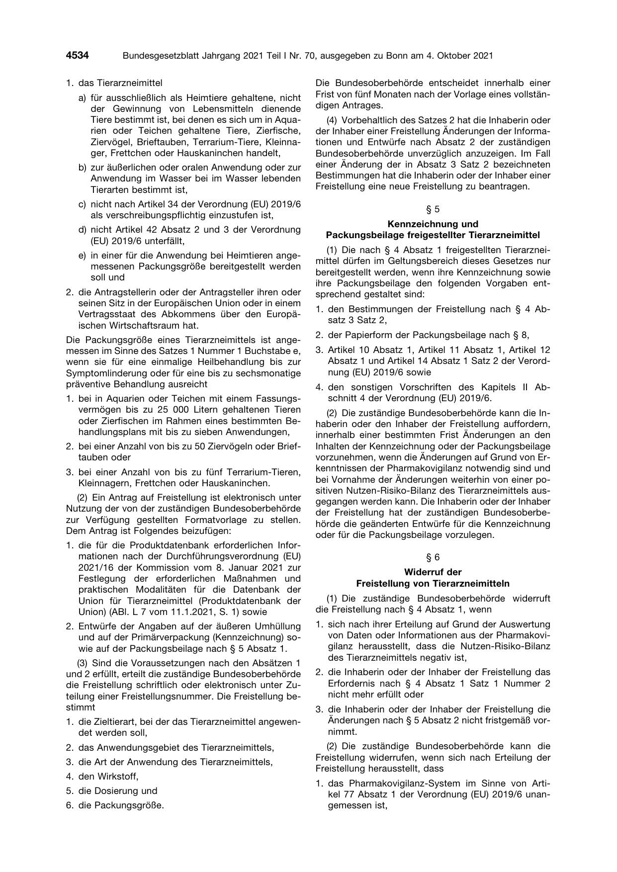 BGBl. 2021, Seite 4534 — Originalseite als Abbildung