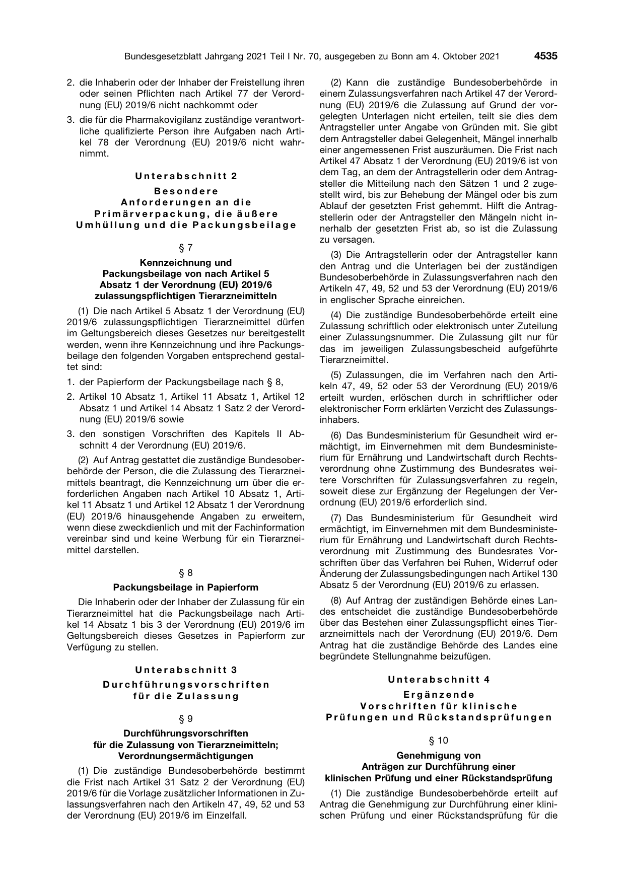 BGBl. 2021, Seite 4535 — Originalseite als Abbildung