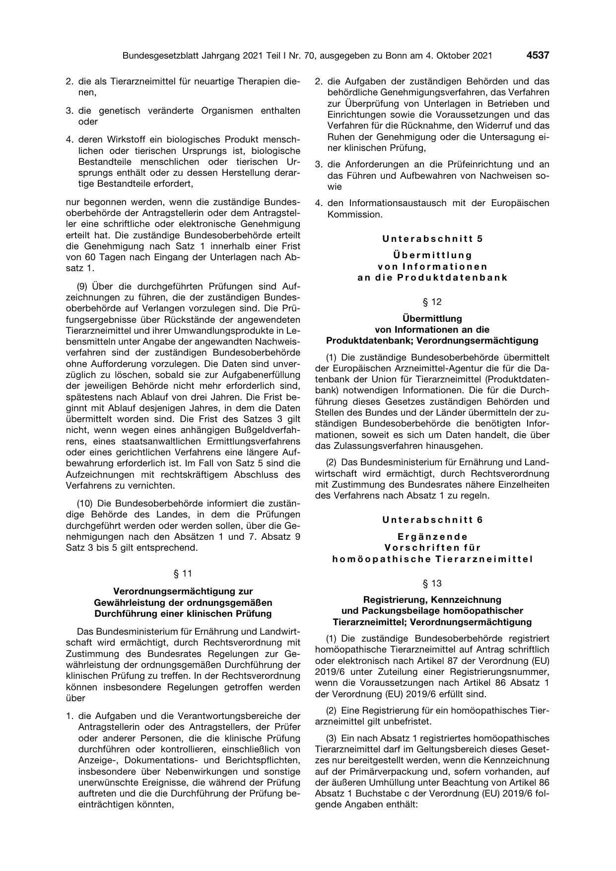 BGBl. 2021, Seite 4537 — Originalseite als Abbildung