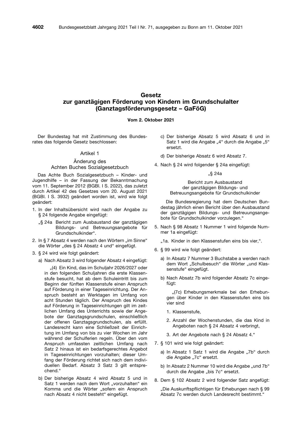 BGBl. 2021, Seite 4602 — Originalseite als Abbildung
