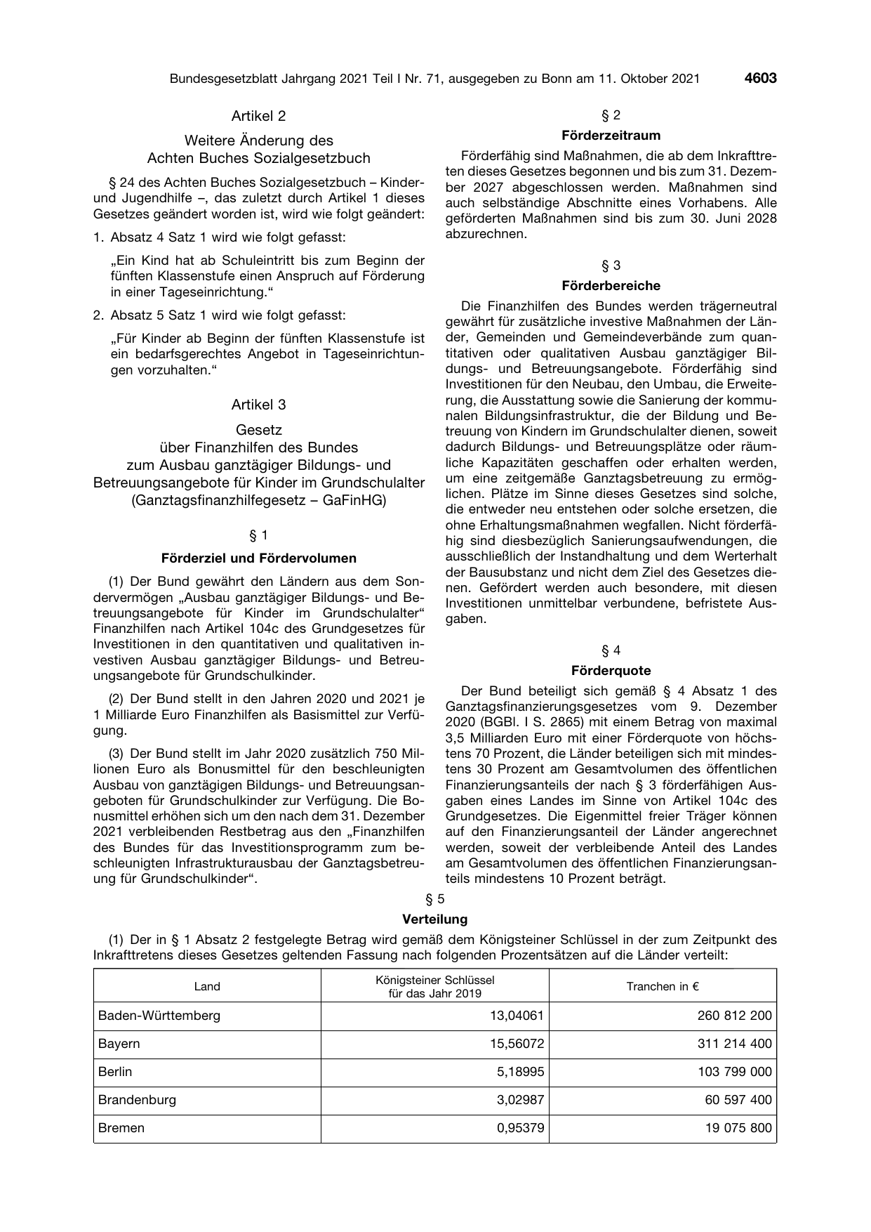 BGBl. 2021, Seite 4603 — Originalseite als Abbildung