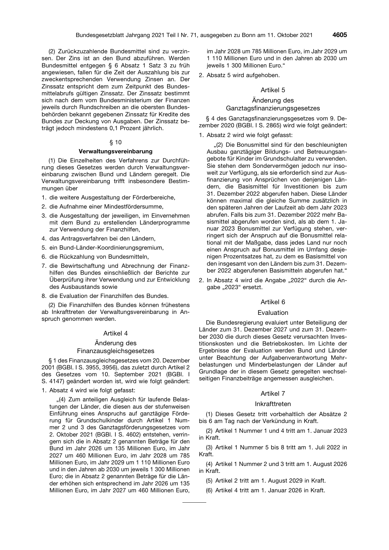 BGBl. 2021, Seite 4605 — Originalseite als Abbildung