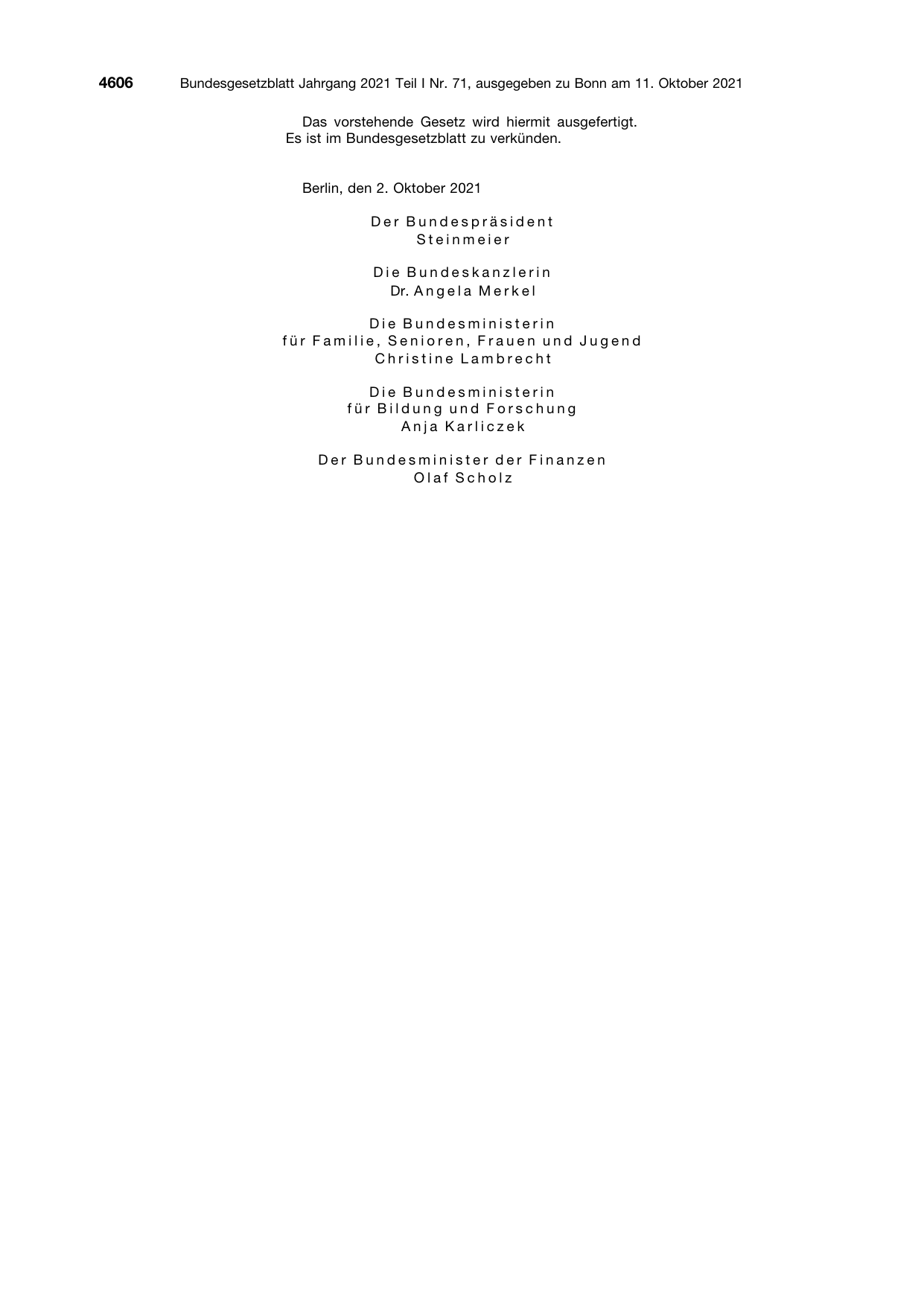 BGBl. 2021, Seite 4606 — Originalseite als Abbildung