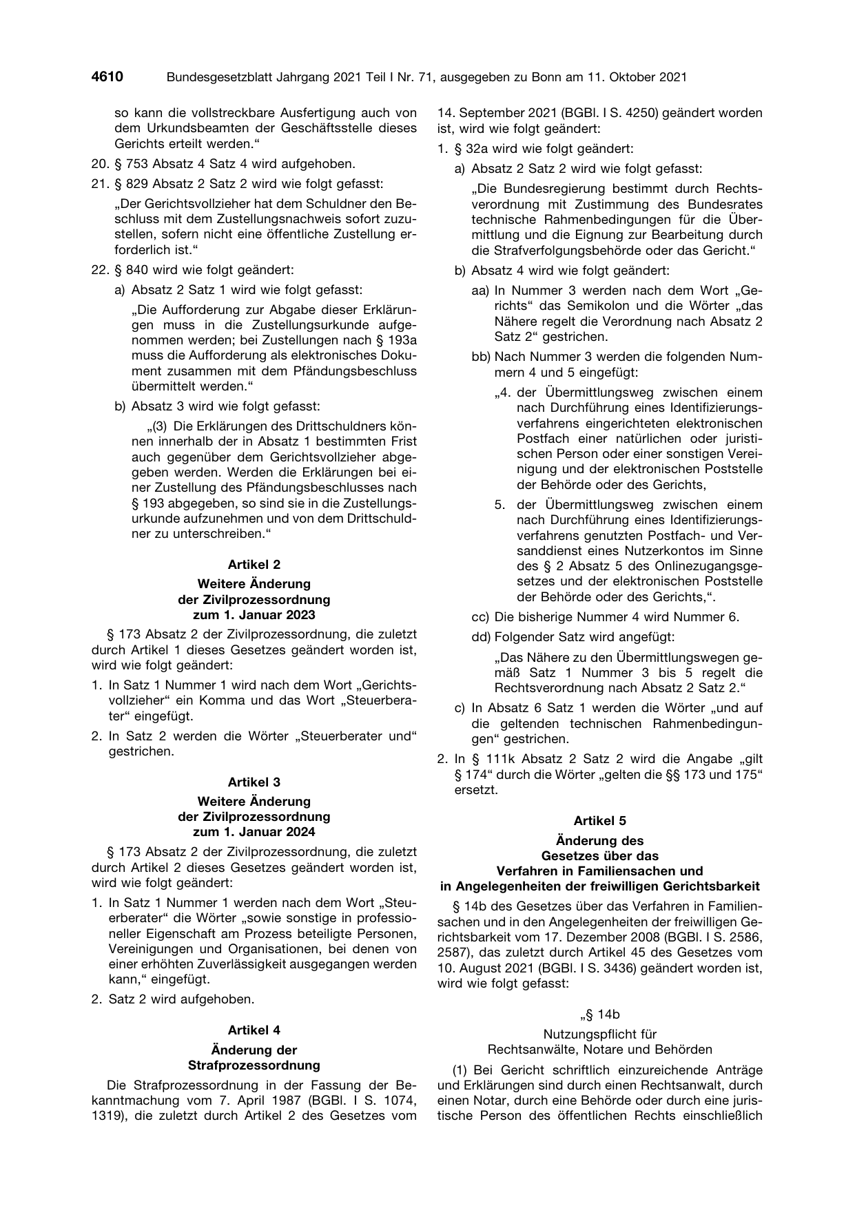 BGBl. 2021, Seite 4610 — Originalseite als Abbildung