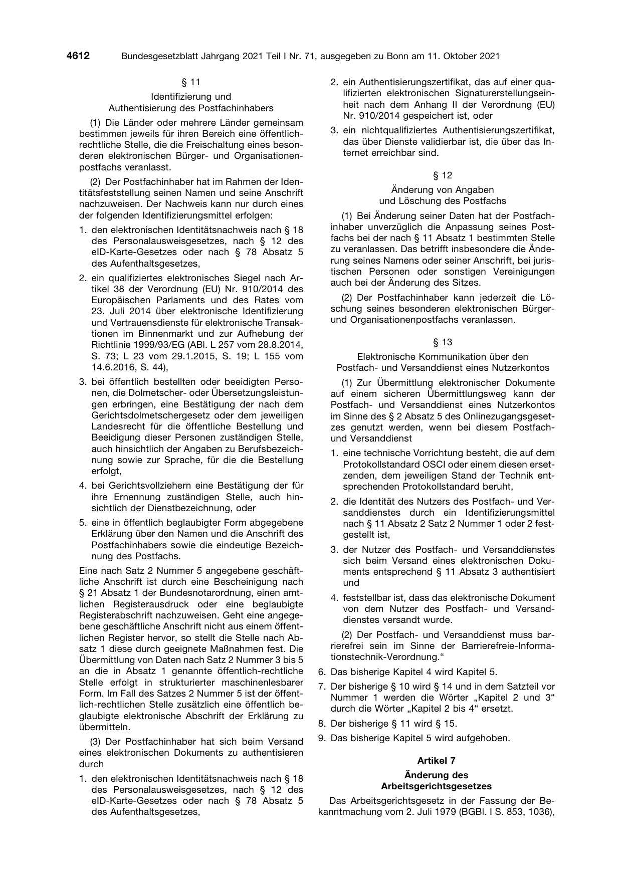 BGBl. 2021, Seite 4612 — Originalseite als Abbildung