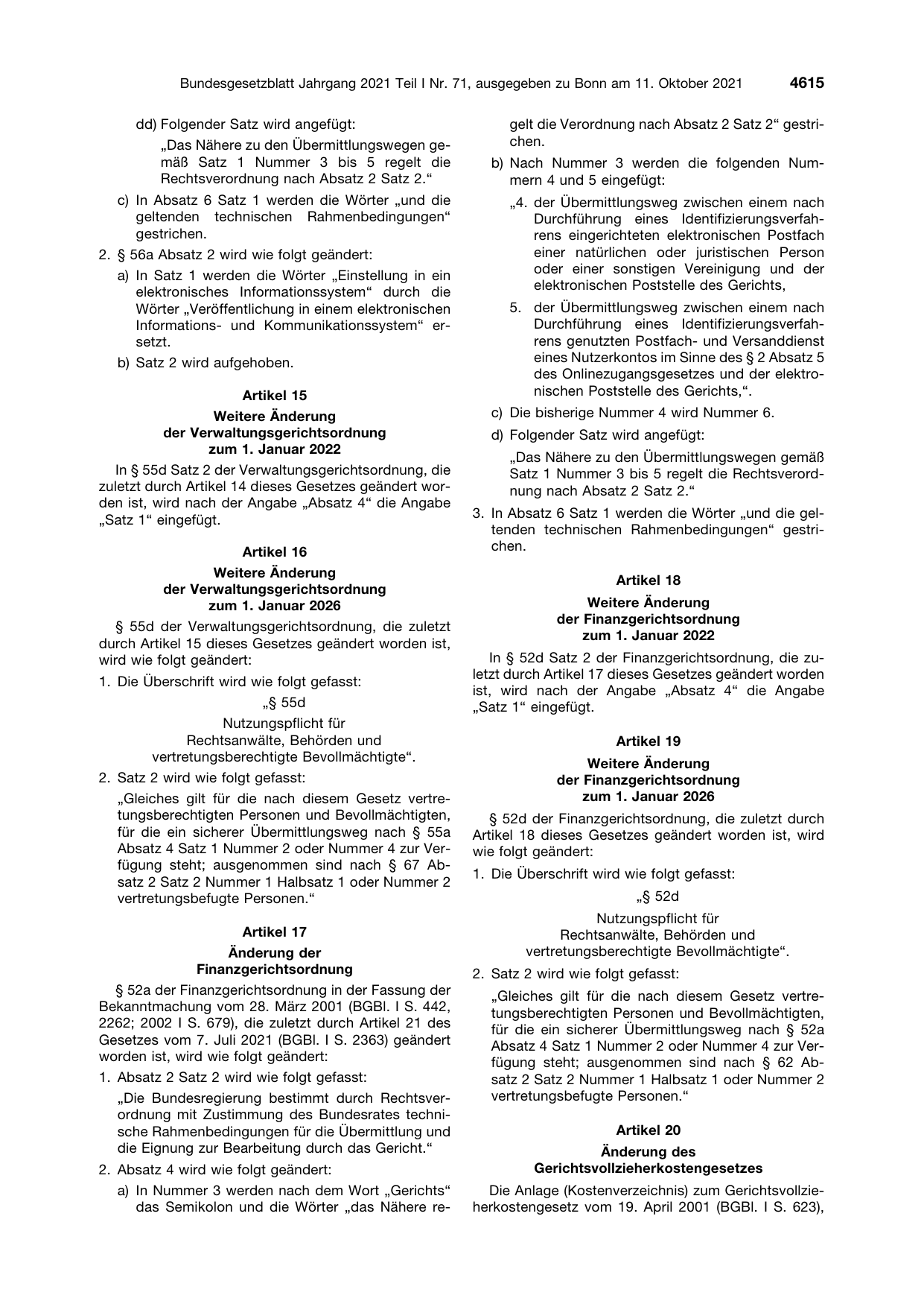 BGBl. 2021, Seite 4615 — Originalseite als Abbildung