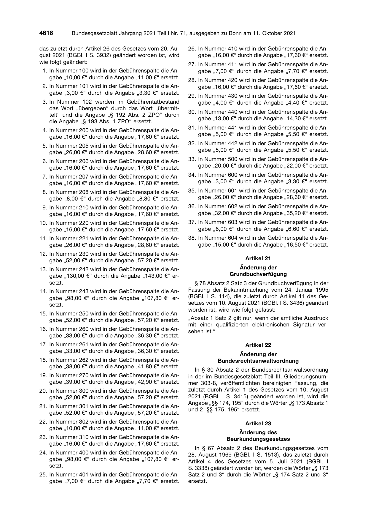 BGBl. 2021, Seite 4616 — Originalseite als Abbildung