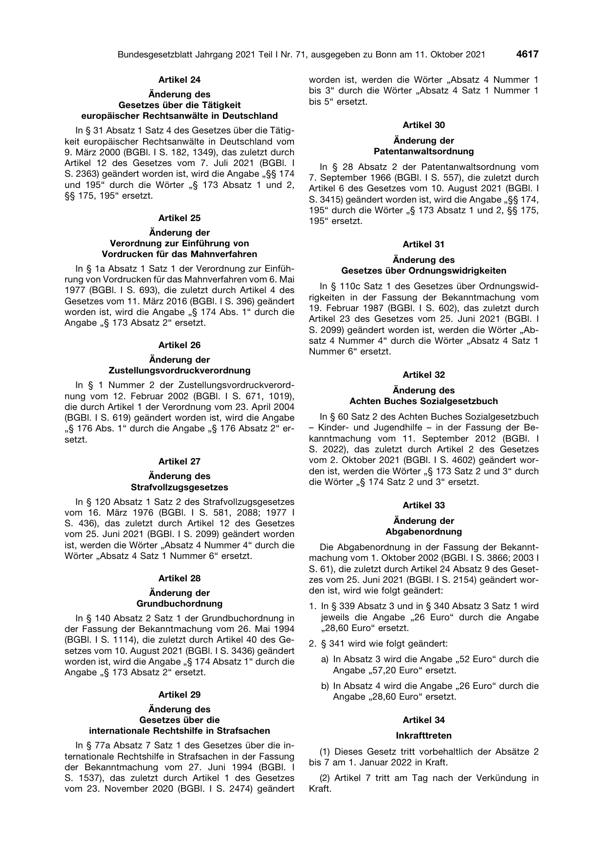 BGBl. 2021, Seite 4617 — Originalseite als Abbildung