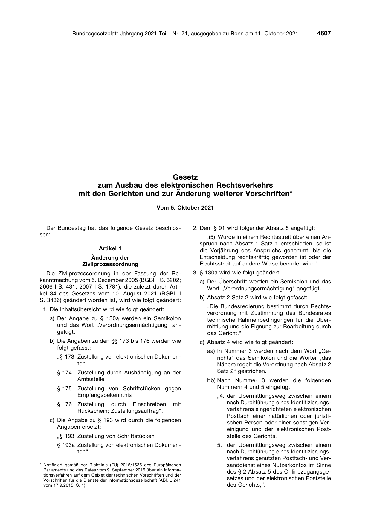 BGBl. 2021, Seite 4607 — Originalseite als Abbildung