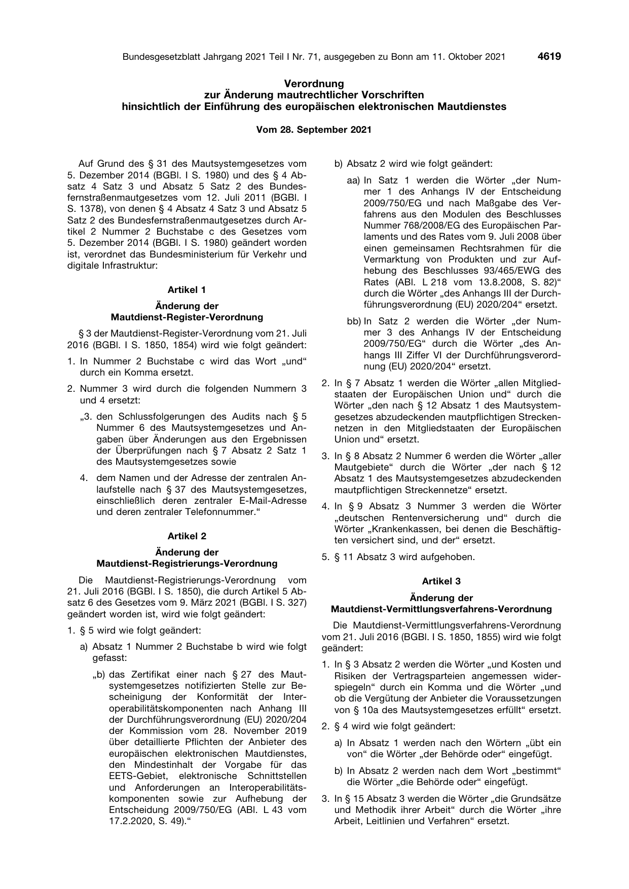 BGBl. 2021, Seite 4619 — Originalseite als Abbildung