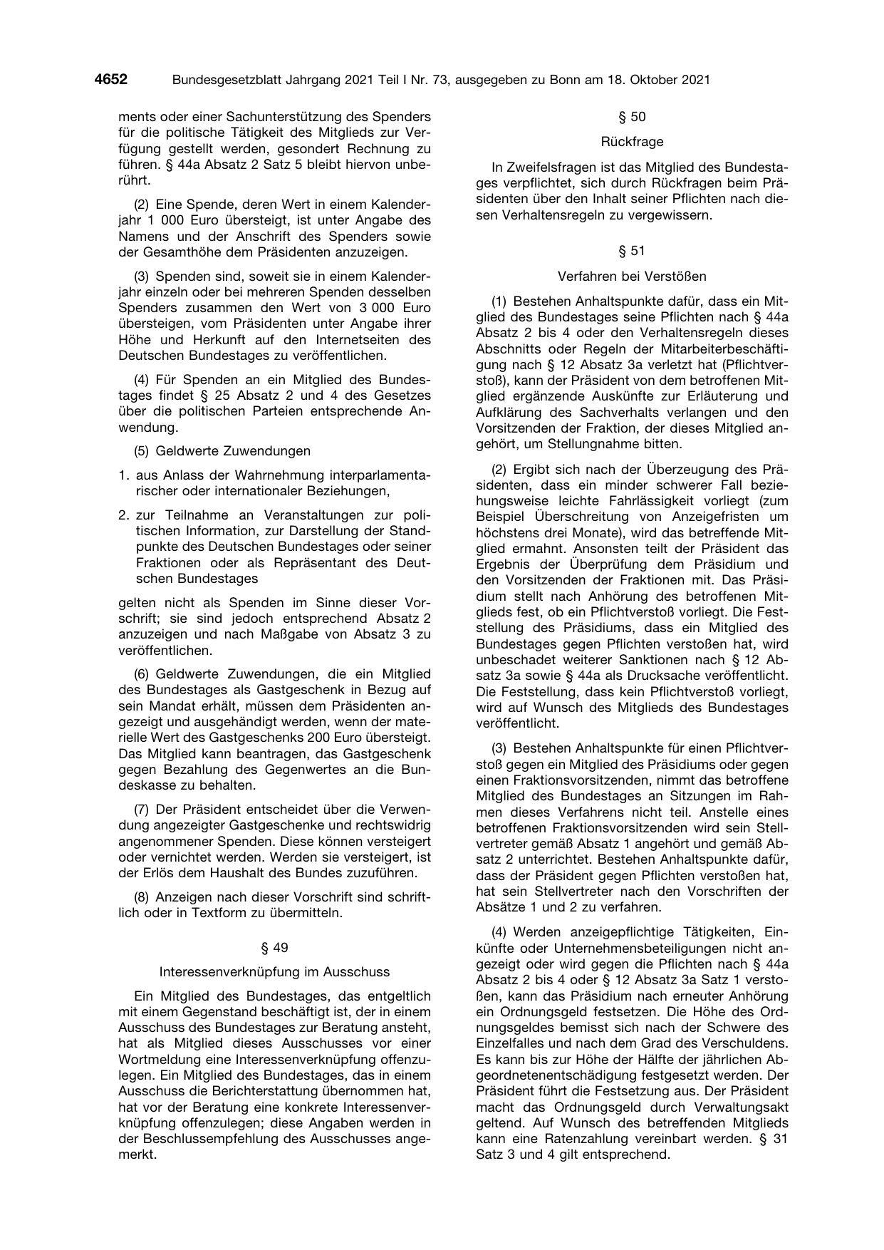 BGBl. 2021, Seite 4652 — Originalseite als Abbildung
