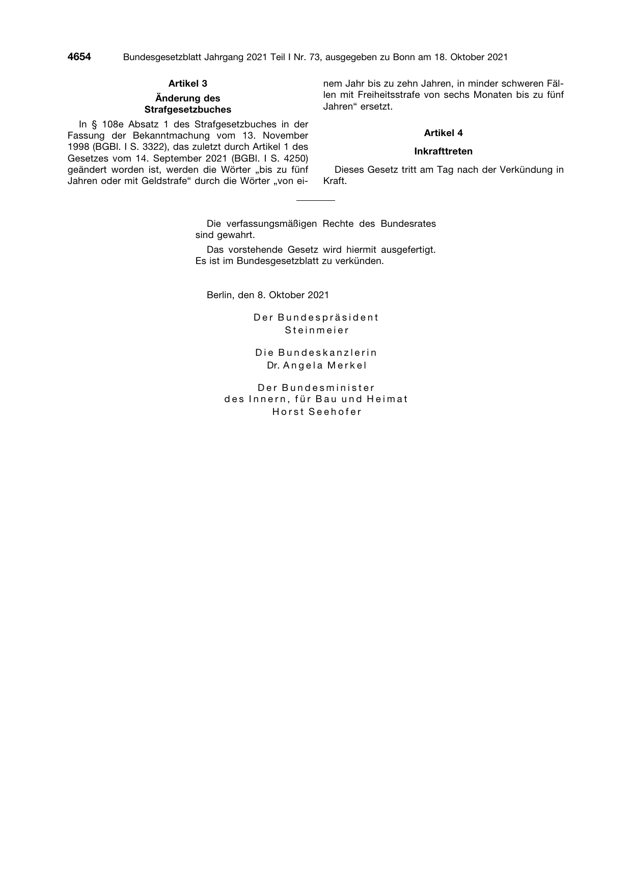 BGBl. 2021, Seite 4654 — Originalseite als Abbildung