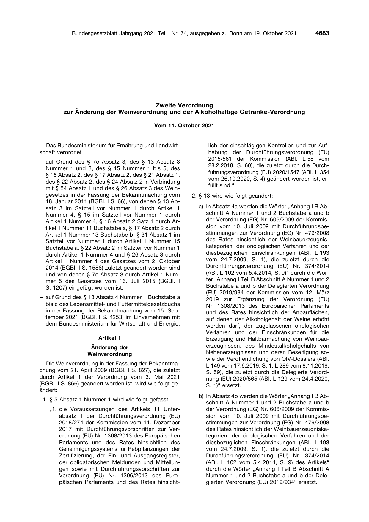 BGBl. 2021, Seite 4683 — Originalseite als Abbildung
