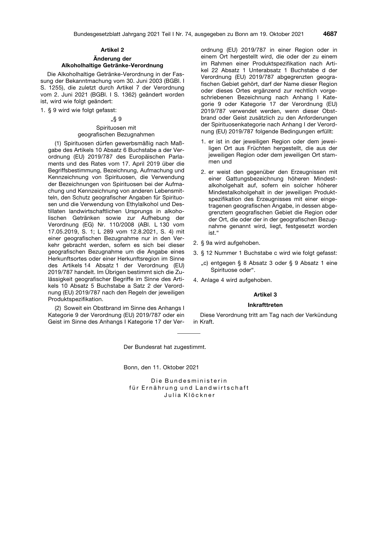 BGBl. 2021, Seite 4687 — Originalseite als Abbildung