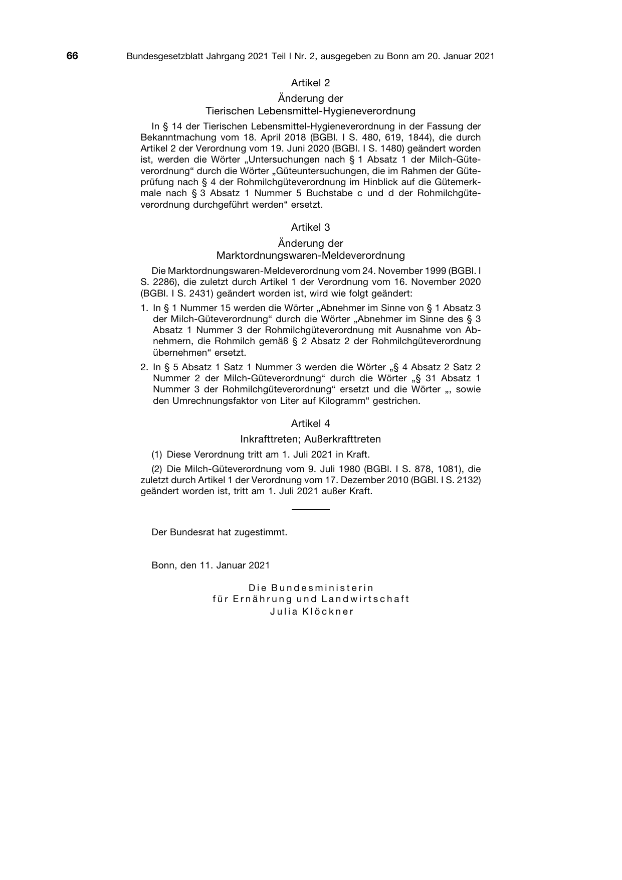 BGBl. 2021, Seite 66 — Originalseite als Abbildung