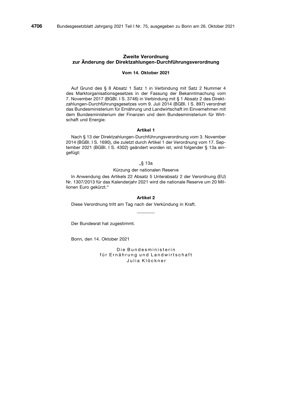 BGBl. 2021, Seite 4706 — Originalseite als Abbildung