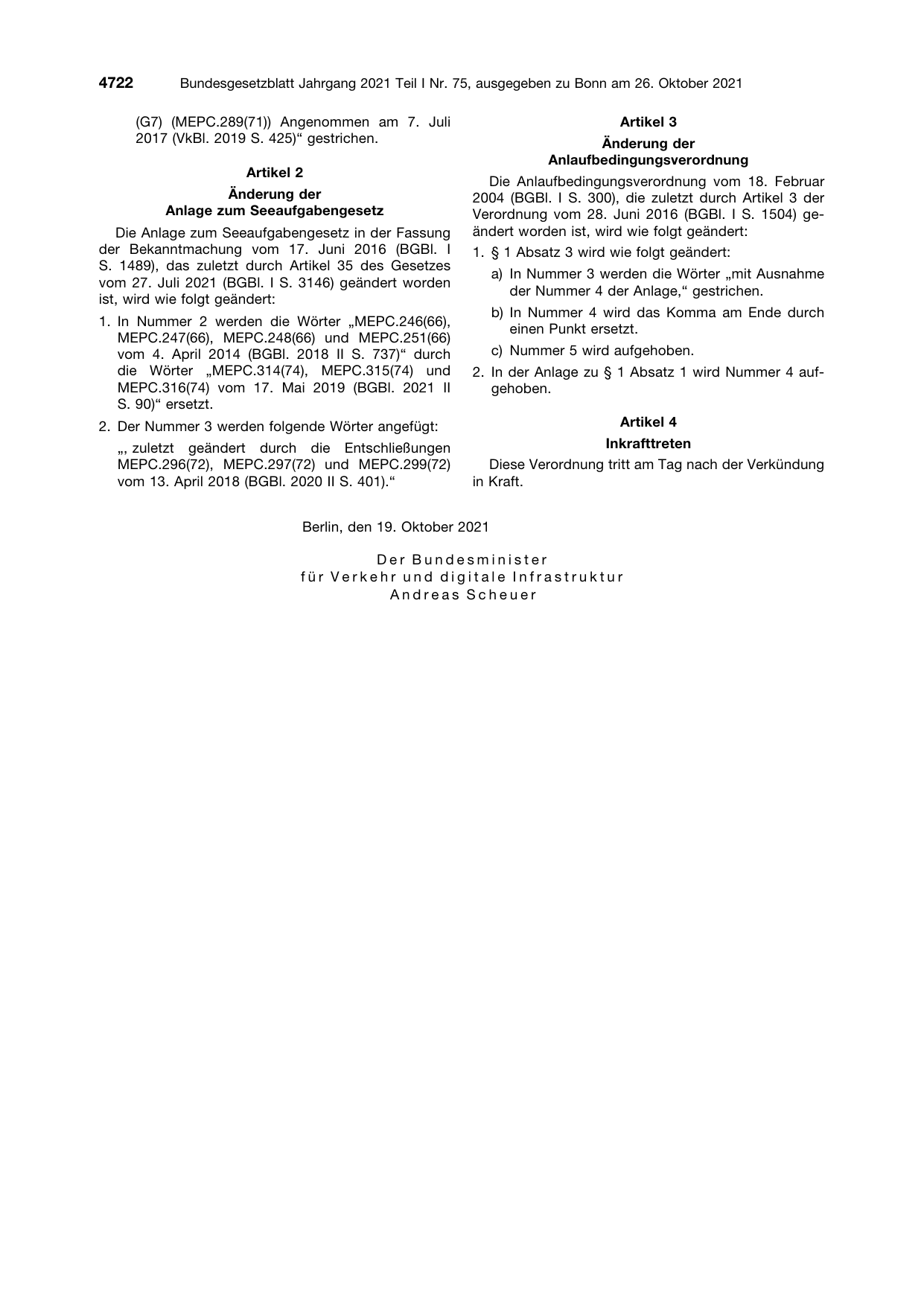 BGBl. 2021, Seite 4722 — Originalseite als Abbildung